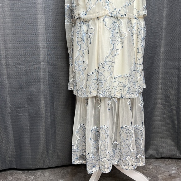 LULU’S CREAM & BLUE LAYERED V NECK SUNDRESS SMALL New - Picture 7 of 12